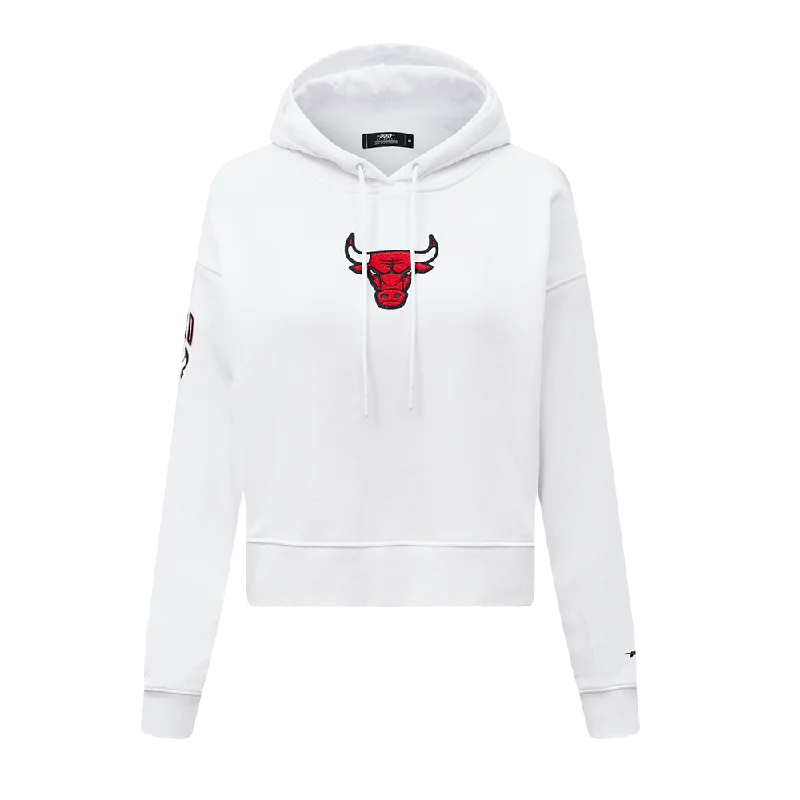 NBA CHICAGO BULLS CLASSIC WOMEN'S CROPPED PO HOODIE (WHITE)