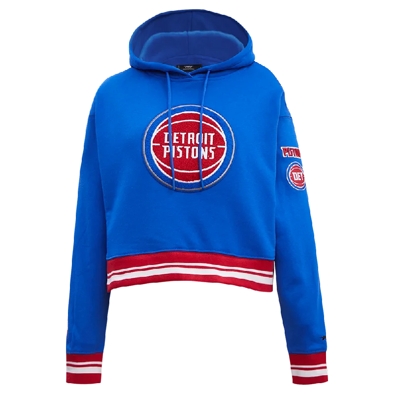 NBA DETROIT PISTONS RETRO CLASSIC WOMEN'S RIB CROPPED PO HOODIE (ROYAL BLUE/RED)