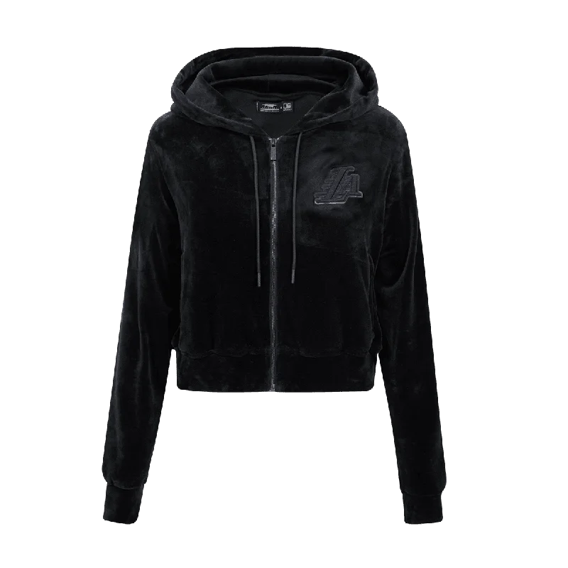 NBA LOS ANGELES LAKERS TRIPLE BLACK WOMEN'S VELOUR FZ PO HOODIE (TRIPLE BLACK)