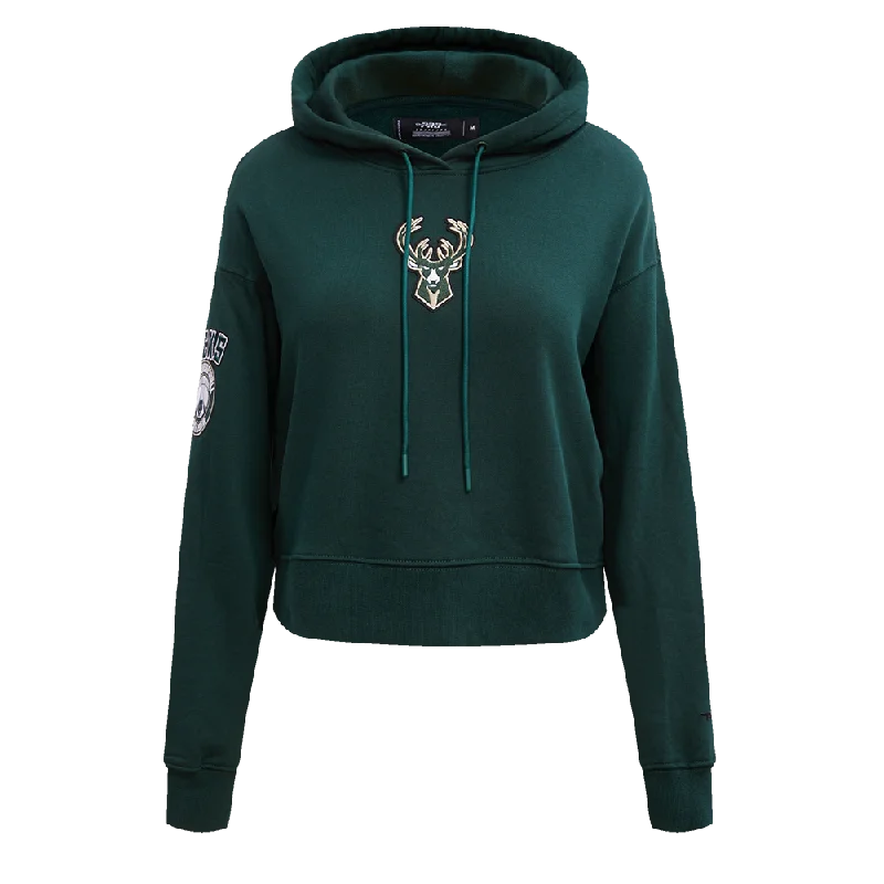 NBA MILWAUKEE BUCKS CLASSIC WOMEN'S CROPPED PO HOODIE (FOREST GREEN)