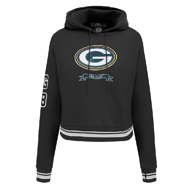 NFL GREEN BAY PACKERS PRO PREP RIB FLC CROPPED PO HOODIE (BLACK)