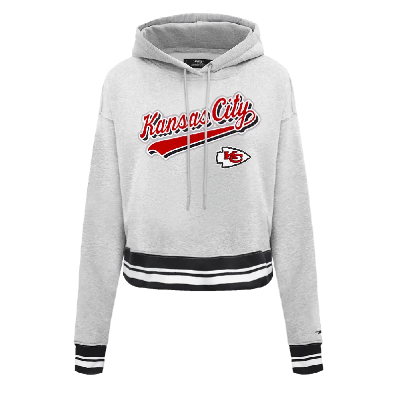 NFL KANSAS CITY CHIEFS SCRIPT TAIL WOMEN'S RIB FLC CROPPED PO HOODIE (HEATHER GRAY/BLACK)