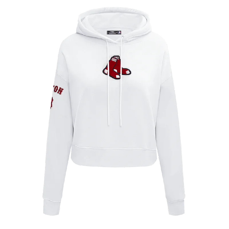 MLB BOSTON RED SOX CLASSIC WOMEN'S CROPPED PO HOODIE (WHITE)