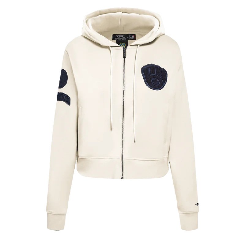 MLB MILWAUKEE BREWERS TRIPLE TONAL WOMEN'S DK FZ HOODIE (EGGSHELL)