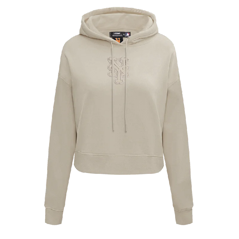 MLB NEW YORK METS NEUTRAL WOMEN'S CROPPED PO HOODIE (TAUPE)