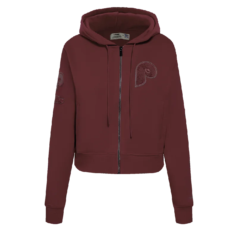 MLB PHILADELPHIA PHILLIES TRIPLE TONAL WOMEN'S DK FZ HOODIE (WINE)