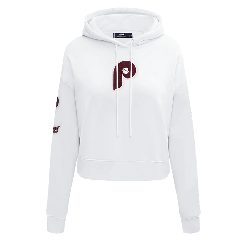 MLB PHILADELPHIA PHILLIES RETRO CLASSIC WOMEN'S CROPPED PO HOODIE (WHITE)