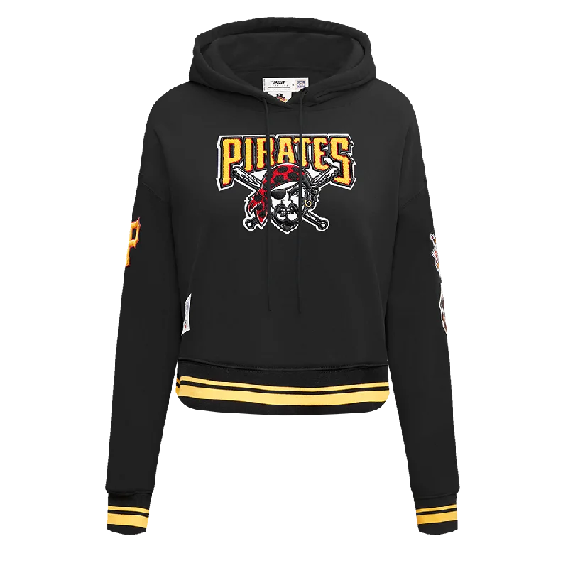 MLB PITTSBURGH PIRATES RETRO CLASSIC WOMEN'S CROPPED PO HOODIE (BLACK/YELLOW)