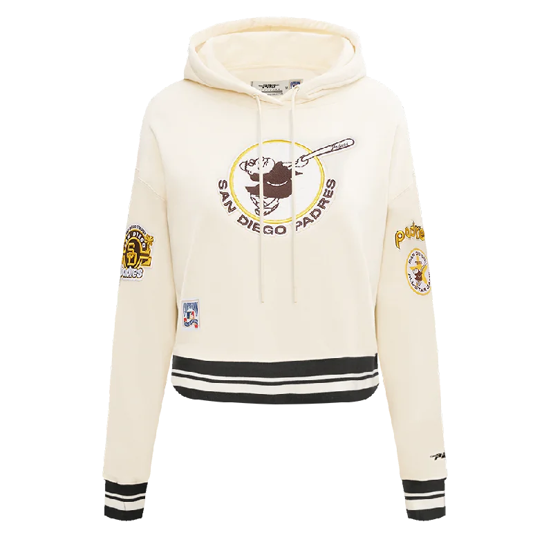 MLB SAN DIEGO PADRES RETRO CLASSIC WOMEN'S RIB CROPPED PO HOODIE (EGGSHELL/ BLACK)