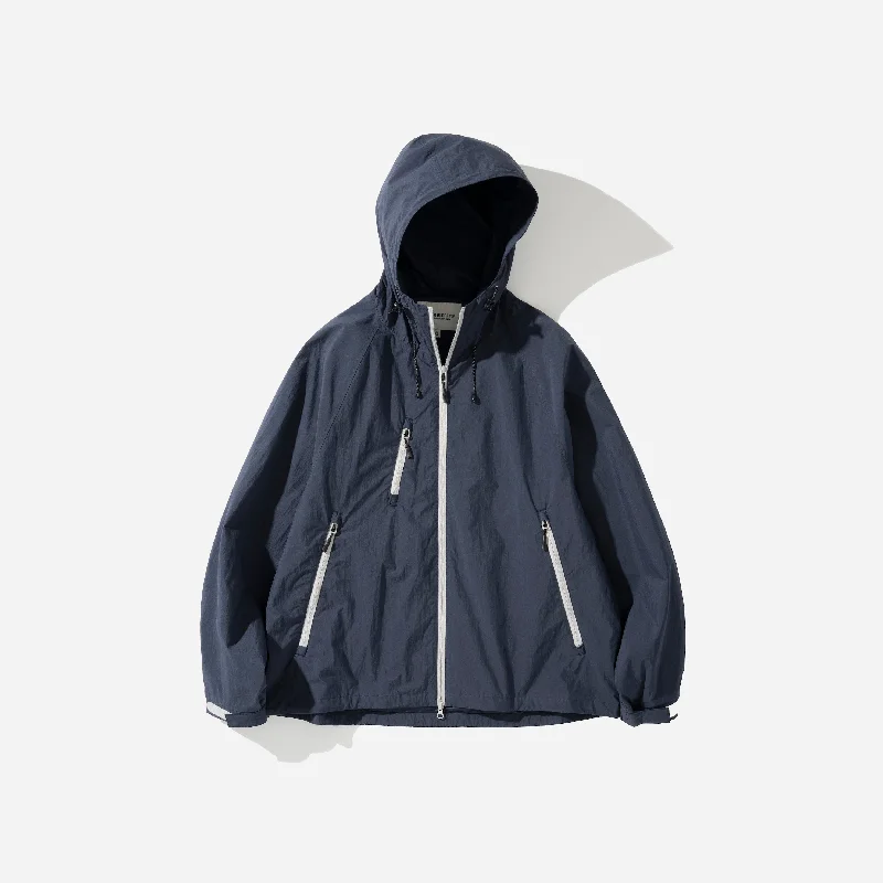 3 POCKET HOODED WIND JACKET - NAVY