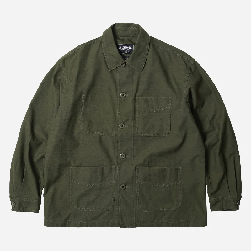 BACK SATIN FRENCH WORK JACKET - OLIVE