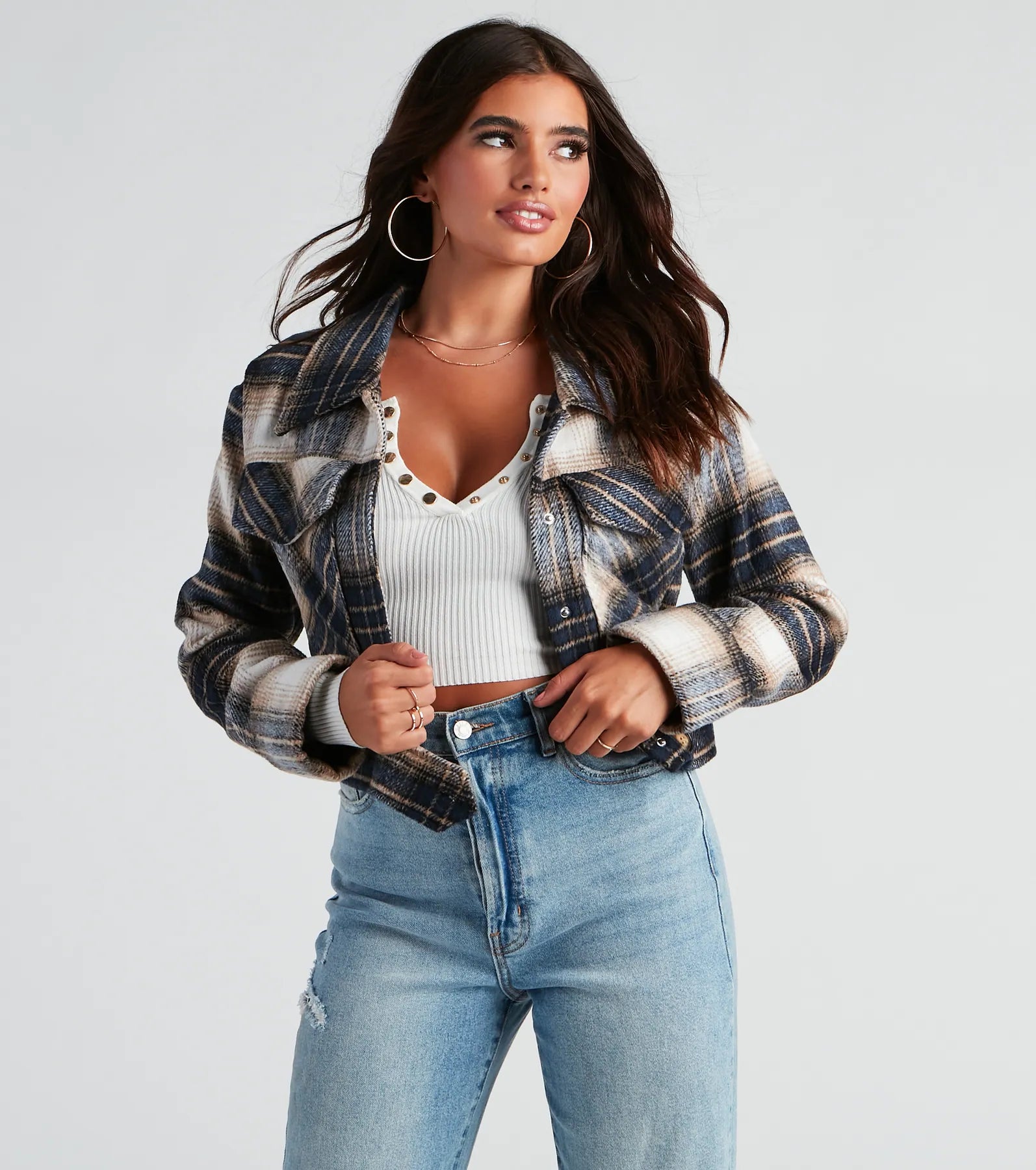 Keep It On Check Plaid Crop Jacket