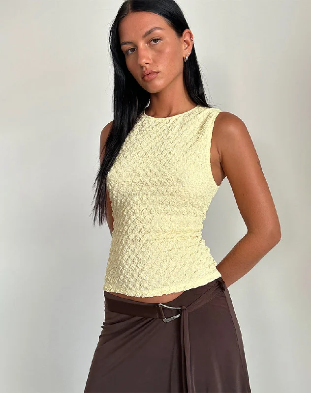 Mohala Top in Bubble Knit Soft Yellow