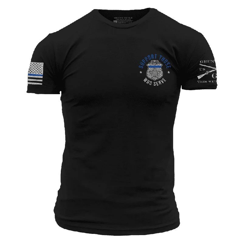 Blue Line Support Those Who Serve T-Shirt - Black