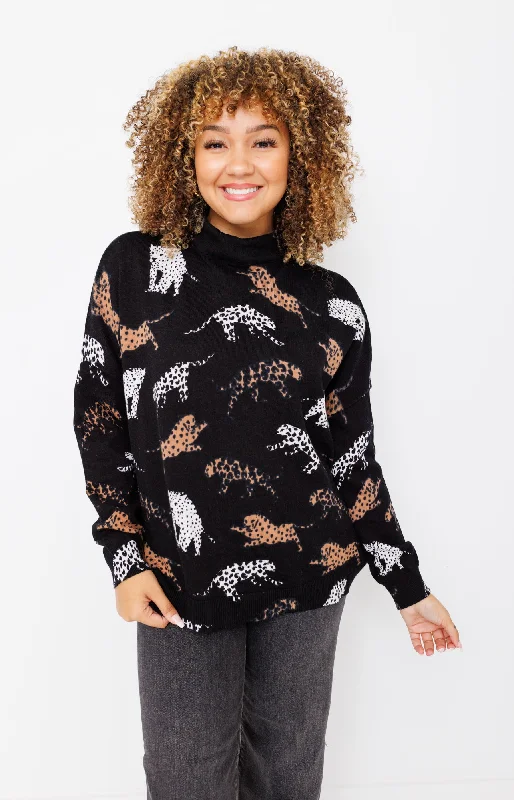 Lady In Leopard Sweater, BLACK