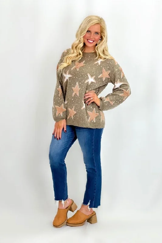 Mocha Textured Star Pattern Sweater