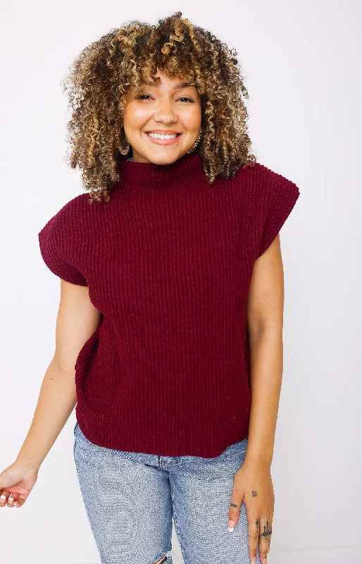 Warm Embrace Sweater Top, BURGUNDY