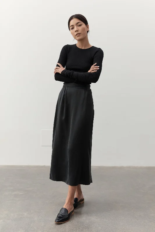 NAOMI SILK SLIP SKIRT - BLACK