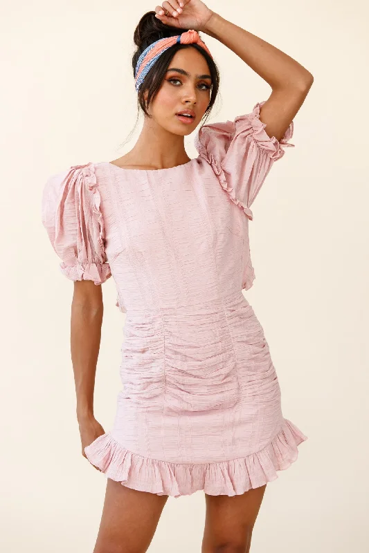 Icing On The Cake Open Back Ruched Dress Blush