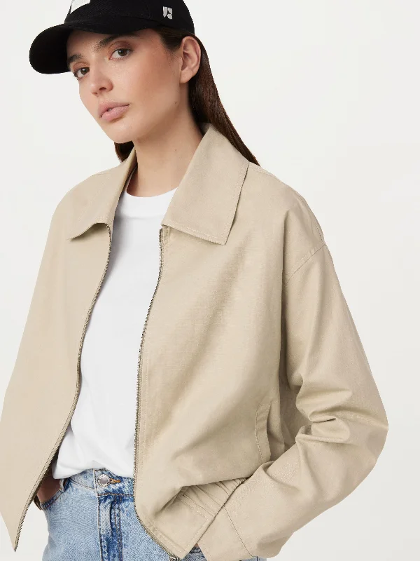 The Zip Up Bomber Jacket in Light Beige