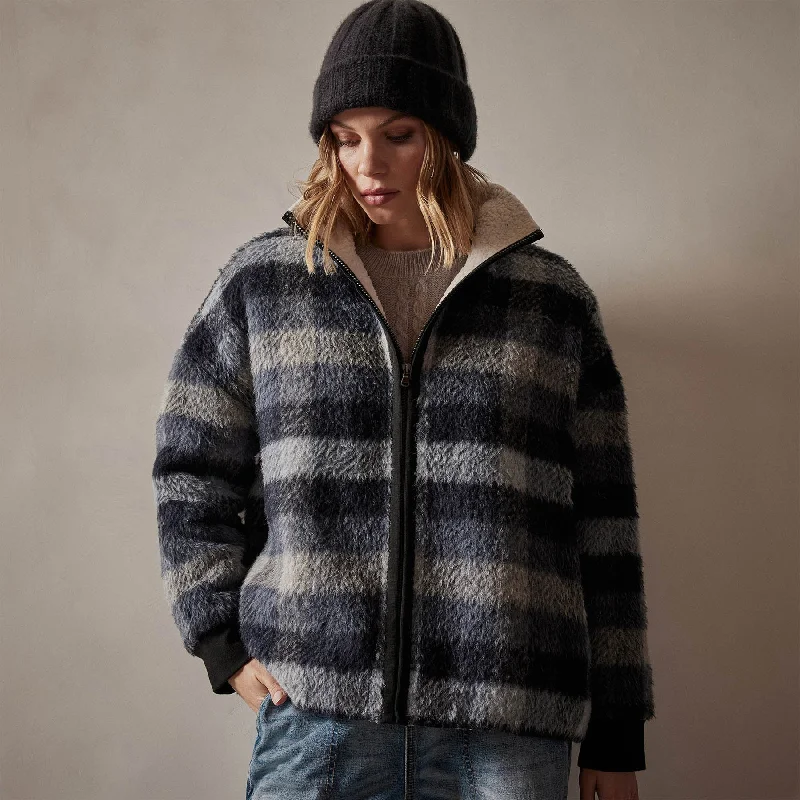 Sherpa Lined Plaid Zip Jacket - Breeze Plaid