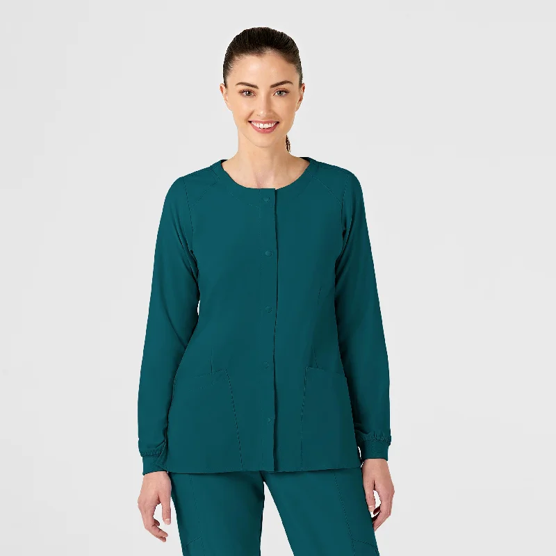 W123 Women's Crew Neck Warm Up Scrub Jacket - Caribbean