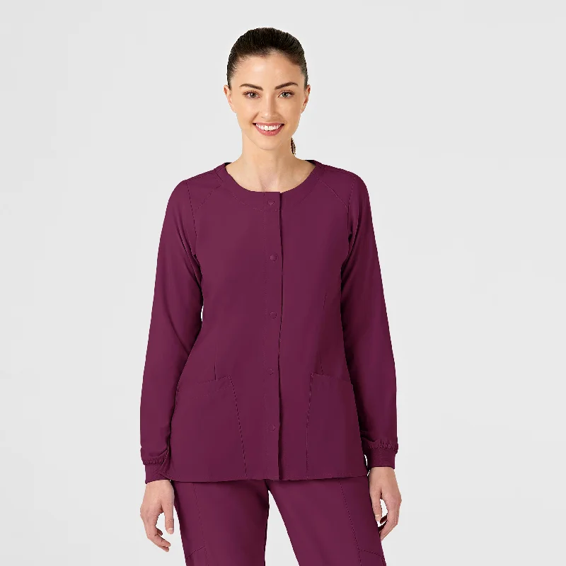 W123 Women's Crew Neck Warm Up Scrub Jacket - Wine