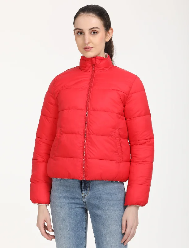 Women's Quilted Beige High Neck Puffer Jacket