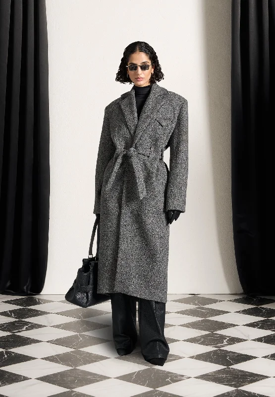 Boxy Wool Belted Coat - Grey